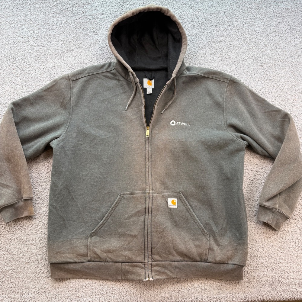 Carhartt Rain Defender Full Zip Hoodie XL Gray Faded Workwear Mesh Lined 100632